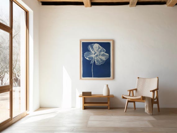 Cyanotype Botanical Print | Blue Flower Wall Art | Digital Download
