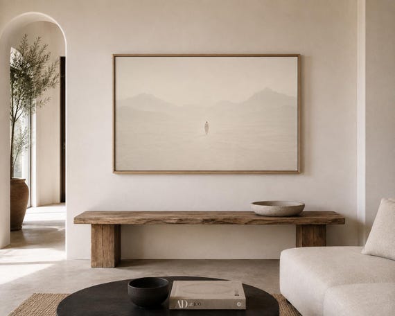 Faith Wall Art | Solitary Figure in Desert Mist – Framed Canvas