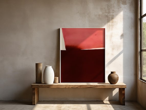 Deep Red Color Field Framed Poster: Modern Minimalist Print
