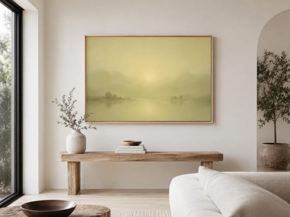 Golden Foggy Wall Art | Sunrise Lake Reflection – Framed Canvas Print