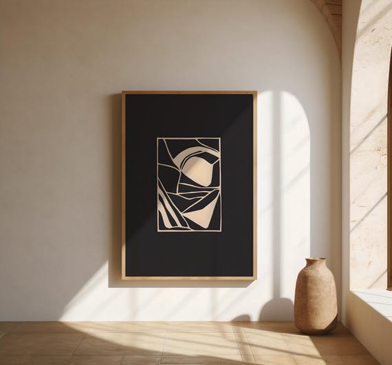 Charcoal and Beige Abstract Wall Art | Minimal Line Modern | Fine Art Poster