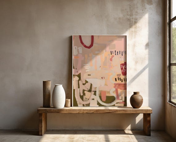 Organic Abstract Wall Art in Warm Earthy Neutrals – Framed Poster