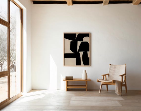 Black and Ivory Abstract Wall Art – Digital Download