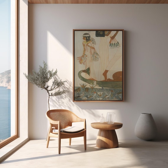 Vintage Egyptian Tomb Art Print: Digital Download of Ancient Wall Painting for Home Decor