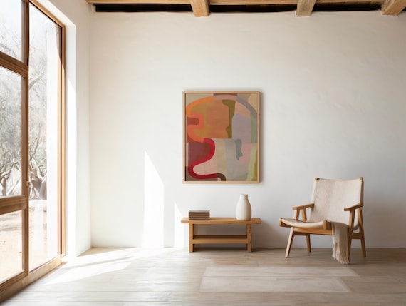 Terracotta Abstract Art Framed Poster: Mid-Century Modern Wall Decor