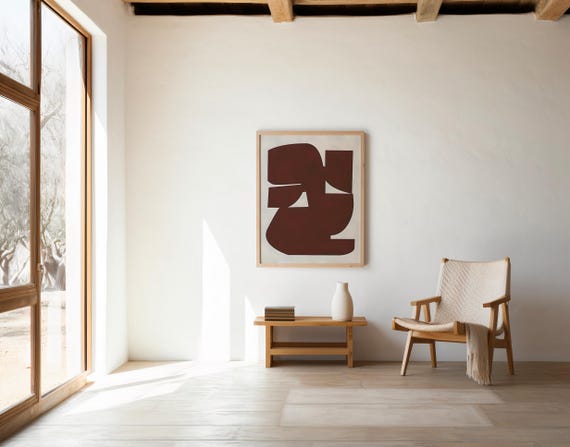 Chocolate Brown Abstract Minimal Wall Art – Digital Download