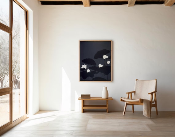 Dark Lotus Botanical Art | Japanese Ink Style | Digital Download