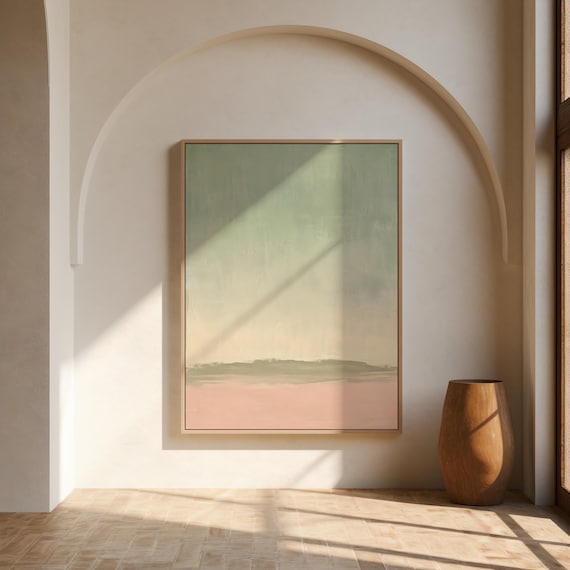 Sage and Blush Wall Art | Hazy Horizon Landscape – Canvas & Framed Canvas Print