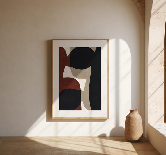 Terracotta Black Beige Abstract Print | Organic Modern Wall Art | Fine Art Poster