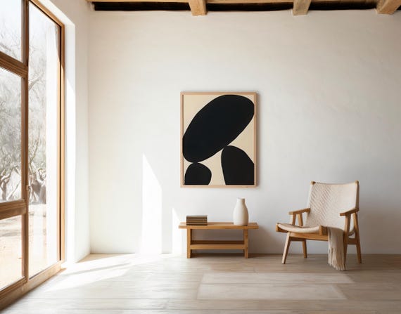 Bold Black Abstract with Soft Neutral Ground – Digital Download