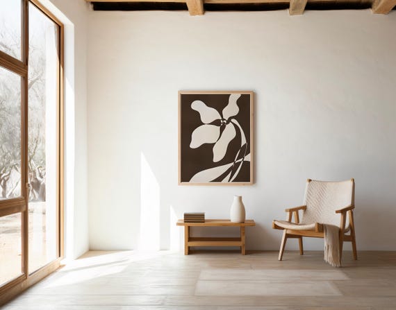 Abstract Floral Wall Art | Neutral Brown Modern Flower | Digital Download