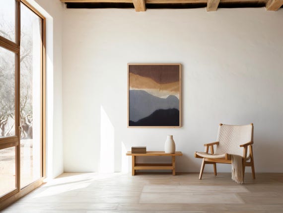 Neutral Abstract Mountain Print, Earth Tone Boho Wall Art (Unframed)