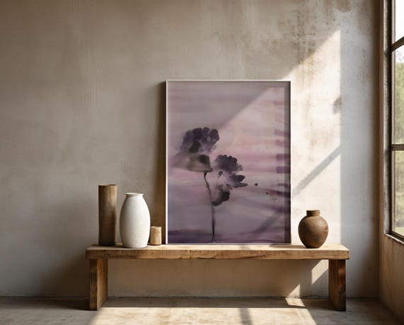 Purple Floral Wall Art | Moody Botanical Fine Art Poster (Framed Available)