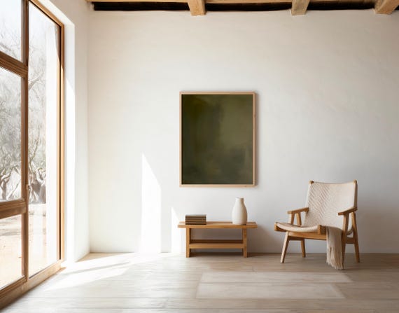 Moody Olive Abstract Wall Art – Dark Green Minimalist | Digital Download