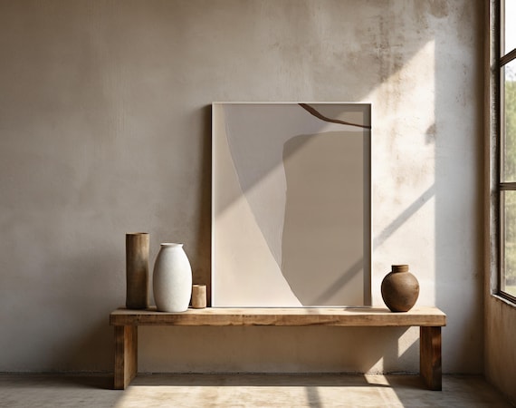 Minimalist Neutral Abstract Wall Art Print • Beige Modern Organic Shapes (Digital Download)