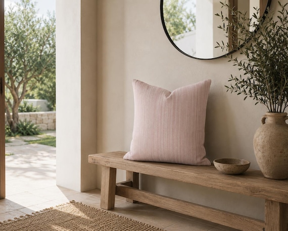 Pink Vertical Stripe Outdoor Pillow | Dusty Texture – UV Resistant Patio Cushion