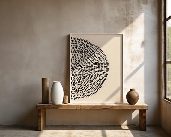 Black and Beige Circle Abstract Wall Art | Minimal Modern | Framed Poster