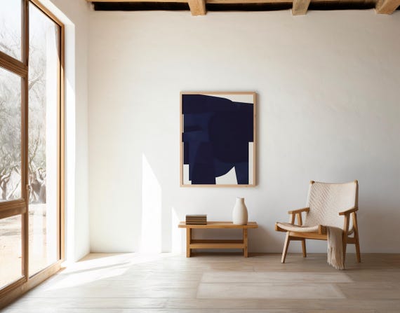 Deep Navy Organic Abstract Wall Art – Digital Download