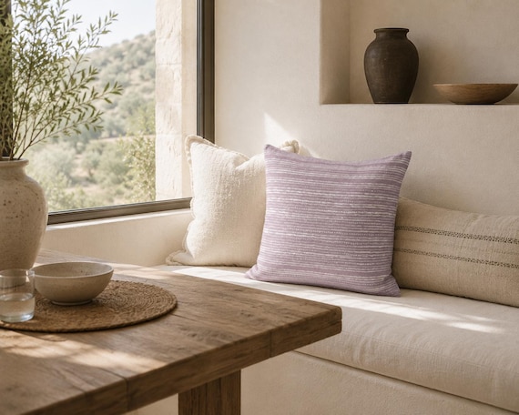 Lavender Stripe Pillow | Dot and Line Pattern – Indoor & Outdoor