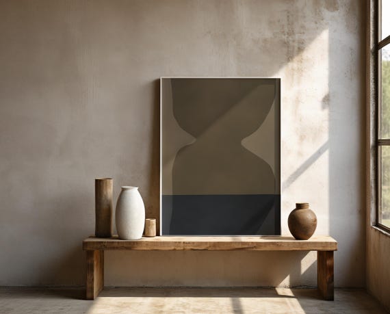 Soft Olive & Navy Abstract Wall Art | Minimalist Organic Forms Poster (Framed Available)
