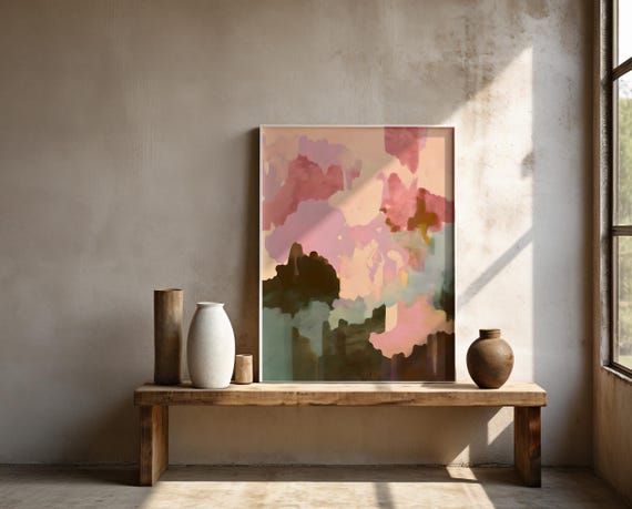Blush Sage Neutral Abstract Wall Art – Framed Poster