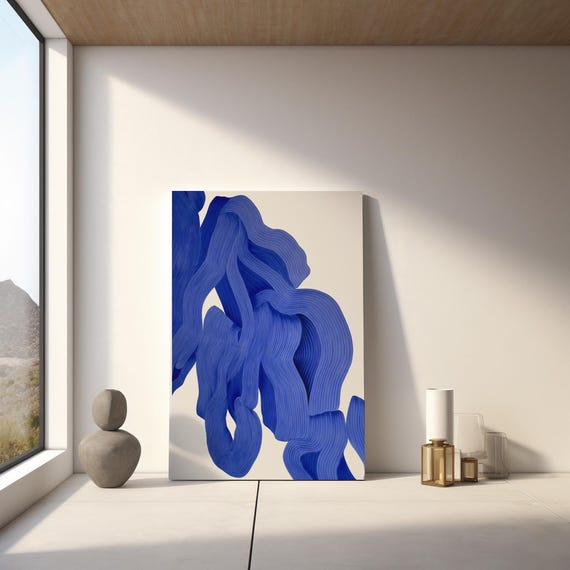 Abstract Art Print: Blue and White 3D Art - Modern Minimalist Decor (Digital Download