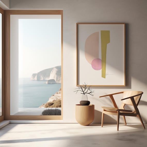 Minimalist Abstract Art Print: Geometric Pastel Shapes, Scandinavian Style