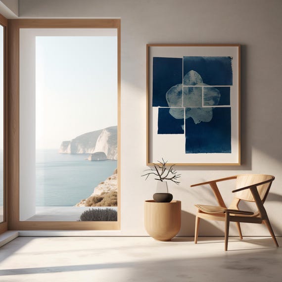 Indigo Orchid Cyanotype Art Print • Modern Botanical Poster (Unframed)