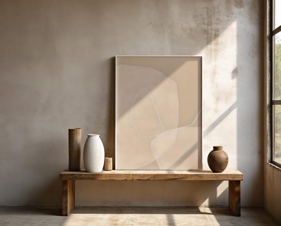 Neutral Beige Line Abstract Wall Art – Framed Poster