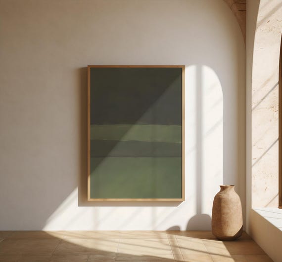 Moody Olive Green Abstract Print | Minimal Earth Tone Wall Art | Fine Art Poster