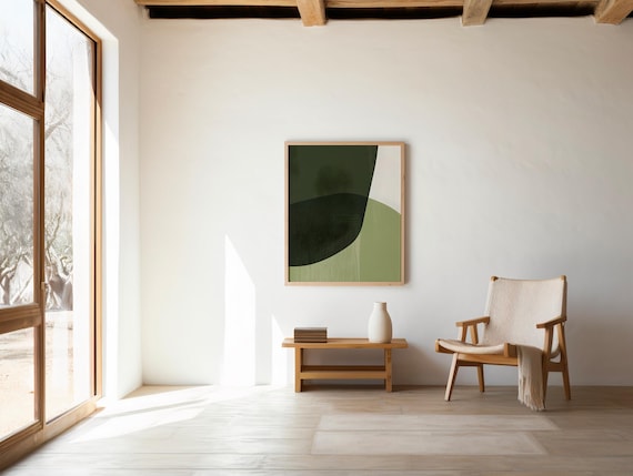 Digital Download: Modern Sage & Deep Green Abstract | Minimalist Organic Wall Art