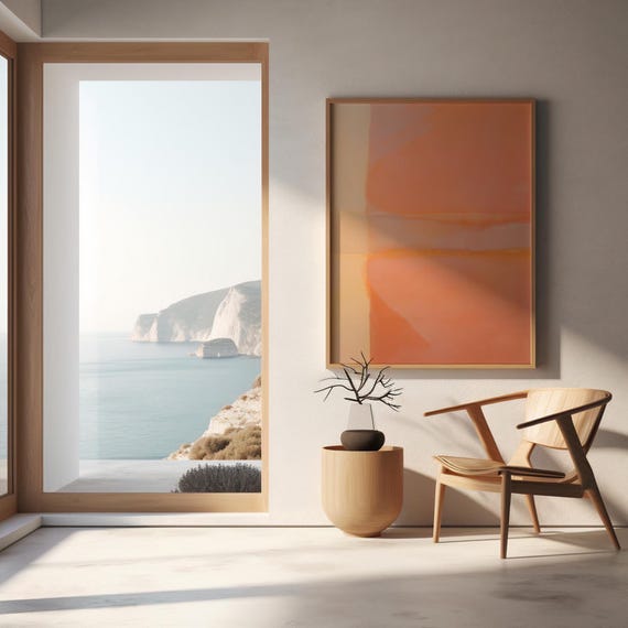 Abstract Peach Orange Wall Art | Soft Modern Color Fields | Framed Poster