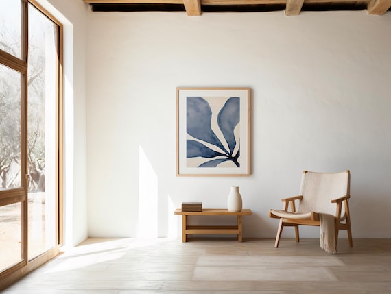 Abstract Botanical Watercolor Print: Indigo Leaf Art (Digital Download)