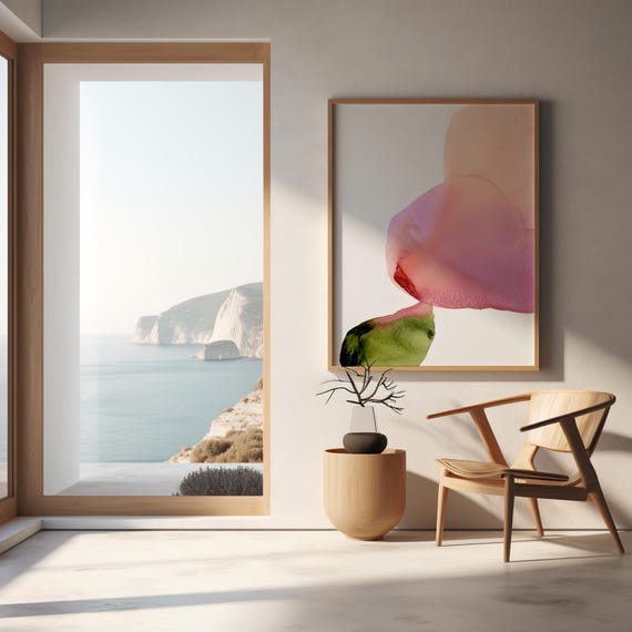 Digital Download: Minimal Abstract Watercolor Print, Pink Peach Green Modern Art, Contemporary Wall Decor