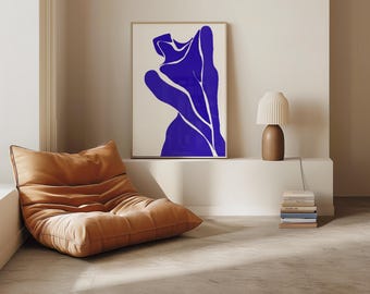 Matisse Style Figure Art Print: Abstract Navy Blue Silhouette (Digital Download)