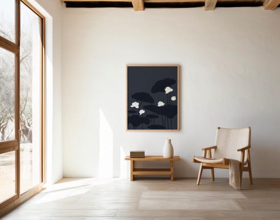 Lotus Wall Art | White Blooms on Charcoal – Printable | Instant Download