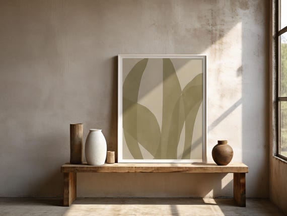 Olive Leaf Abstract Art Print: Modern Earthy Decor (Unframed)