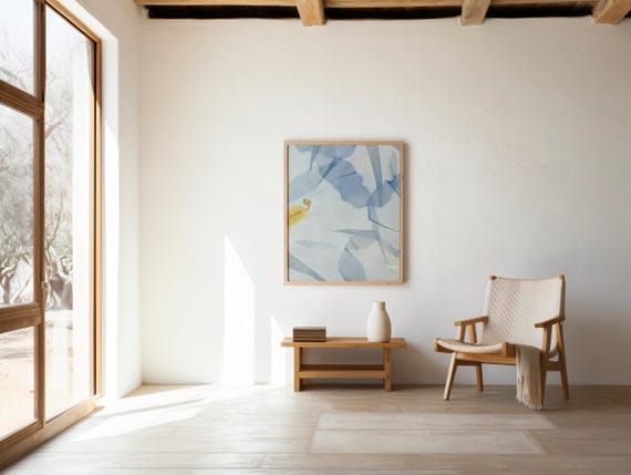 Soft Blue Floral Abstract | Minimal Botanical Wall Art | Modern Nature Print | Digital Download