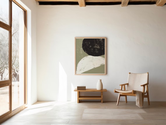 Minimalist Abstract Art Print, Olive Green, Beige and Black (Digital Download)