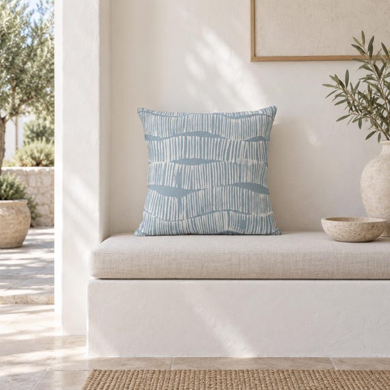 Light Blue Abstract Outdoor Pillow | Linear Stripe Pattern – UV Resistant Patio Cushion