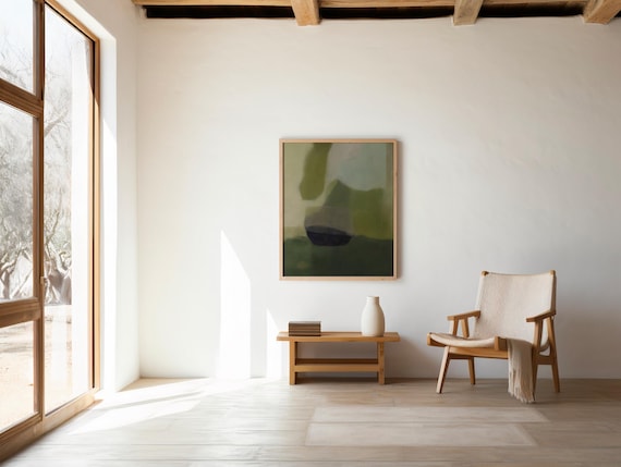 Abstract Landscape Print | Modern Minimalist Green Wall Art | Soft Earth Tone Painting | Digital Download