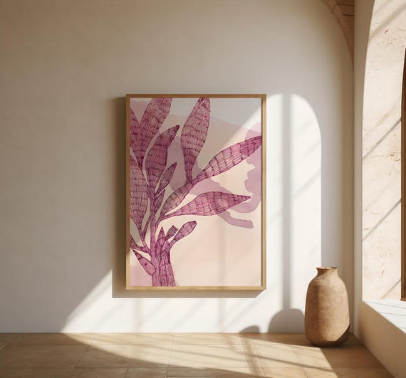 Minimalist Botanical Line Art · Blush Pink Fine Art Poster (Frame not included)