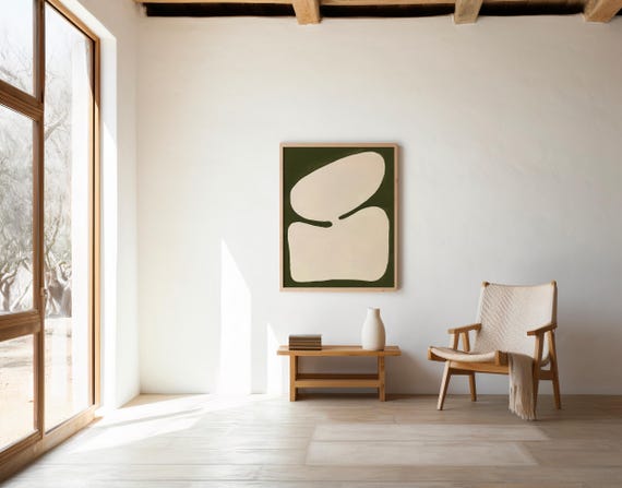 Olive Green Organic Shapes Wall Art | Minimalist Abstract – Printable | Instant Download