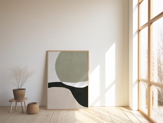 Minimalist Abstract Art Print, Beige Olive Black, Mid Century Decor (Digital Download)