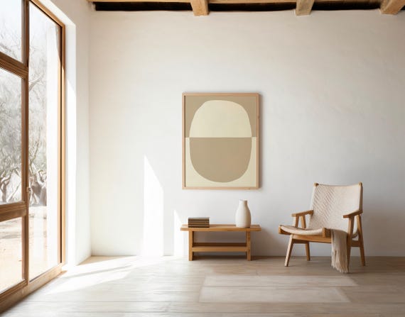 Taupe and Cream Oval Wall Art | Color Block Abstract – Printable | Instant Download
