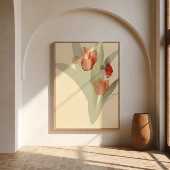 Red Tulip Watercolor Print | Minimalist Botanical Wall Art – Canvas or Framed Canvas