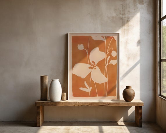 Warm Terracotta Floral Abstract Wall Art | Framed Poster
