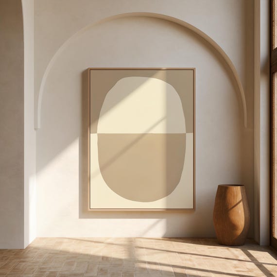 Neutral Oval Abstract Wall Art | Beige Cream Color Block – Canvas & Framed Canvas Print
