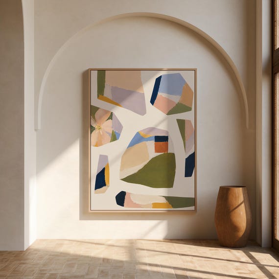 Abstract Collage Wall Art | Colorful Geometric Shapes – Framed Canvas Print