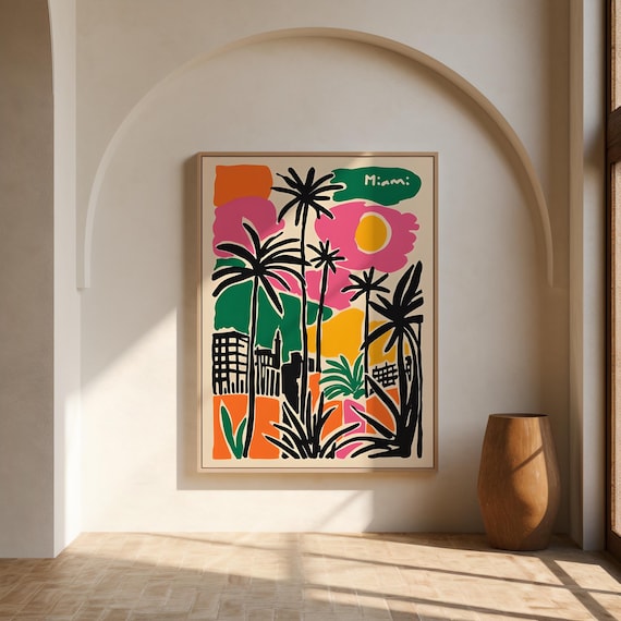 Miami Art Print: Abstract Tropical Wall Art, Colorful Boho Decor (Digital Download)